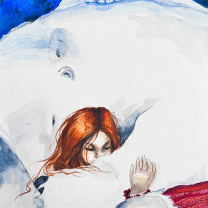 "Opiekun" klimatyczna akwarela - miłość, przyjaźń