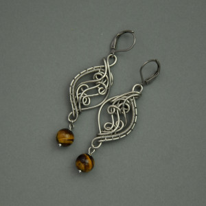 Oryginalne kolczyki tygrysie oko wire wrapping