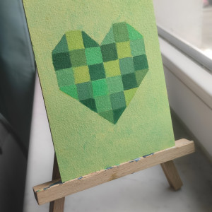 Oryginalny Obraz Akrylowy - Zielone Geometryczne Serce