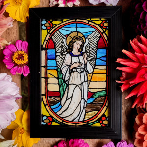 outlet Obraz na szkle Anioł Stróż witrażowy. Pamiątka