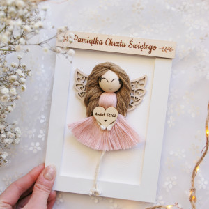 Pamiątka chrztu świętego - rozmiar mini | Anioł stróż dla dziewczynki