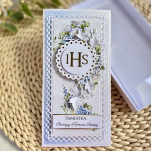 Pamiątka komunijna dla chłopca/biało-niebieska/