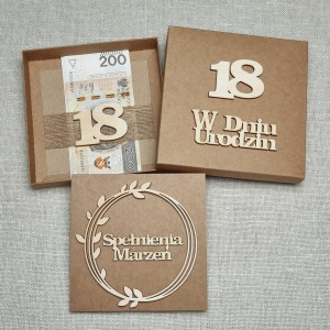 Pamiątka na 18 urodziny, drewno,kraft,pudełko - LW1