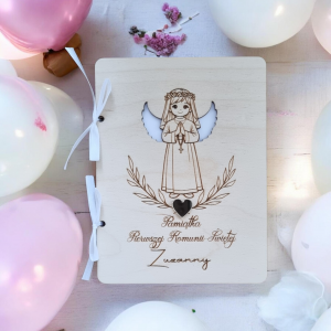 PAMIĄTKA PIERWSZEJ KOMUNII KARTKA DREWNIANA PERSONALIZOWANA