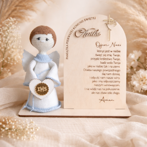Pamiątka pierwszej komunii świętej Aniołek z  modlitwą Ojcze Nasz #2