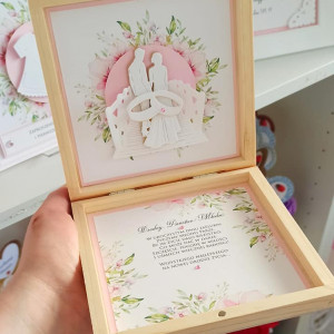 Pamiątka Ślubu drewniane pudełko różowe