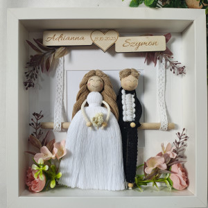 pamiątka ślubu para młoda laleczki makrama ramka ślub