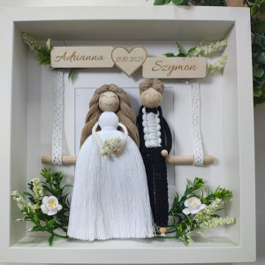 pamiątka ślubu para młoda laleczki makrama ramka ślub handmade