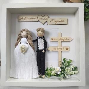 pamiątka ślubu para młoda laleczki makrama ramka ślub ze sznurka