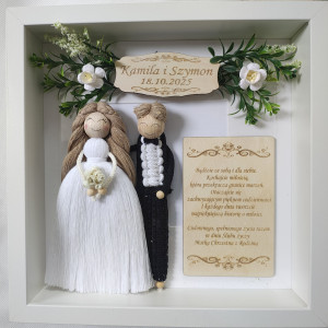 pamiątka ślubu prezent ślub para młoda ramka laleczki życzenia