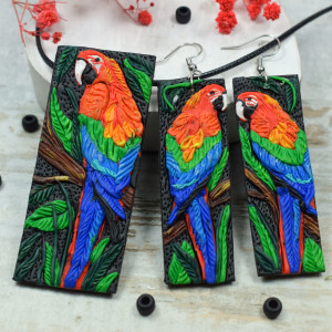 Papuga Ara - kolorowy komplet biżuterii