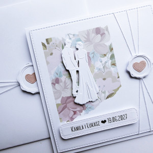 Pastelowa kartka na ślub ręcznie robiona delikatna personalizowana