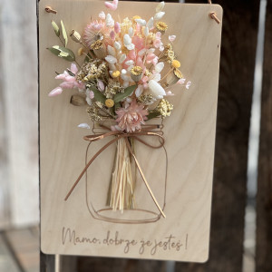 Pastelowa tabliczka dla Mamy, obrazek z suszonymi kwiatami