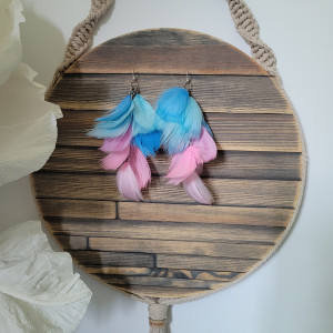 Pastelowe Słodkości długie kolczyki z piór, srebro