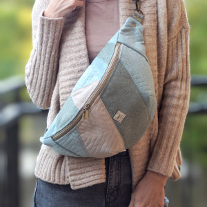 patchworkowa nerka XXL mięta z beżem