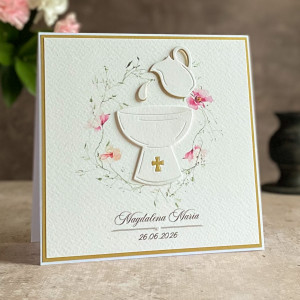 Personalizowana kartka na chrzest w ozdobnej kopercie 73d