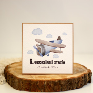 Personalizowana kartka na roczek chłopca - samolot