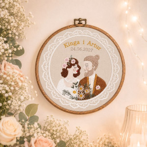 Personalizowana pamiątka ślubna, haft w oprawie vintage, 28