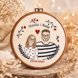 Personalizowana pamiątka ślubna/zaręczynowa, haft w oprawie  20 cm