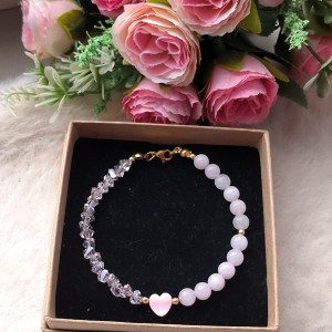 Piękna bransoletka kwarc różowy kryształki