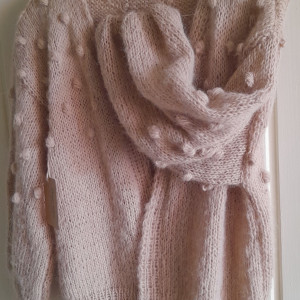 Piękny sweterek-kardigan bąbelkowy wzór Alpaka. HANDMADE