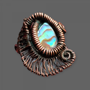 Pierścionek ochrony z miedzi z muszlą Paua z Nowej Zelandii