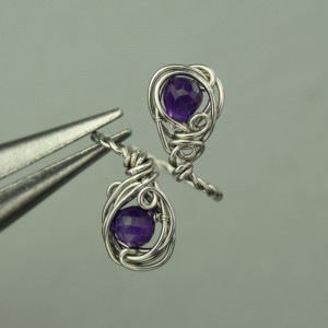 Pierścionek regulowany ametyst wire wrapping 10