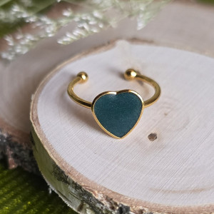 Pierścionek serce serduszko zielony złoty