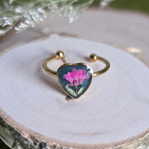 Pierścionek serce serduszko zielony złoty różowy