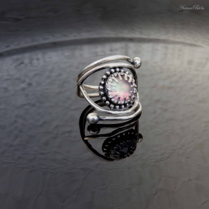 Pierścionek srebrny z opalem aurora regulowany