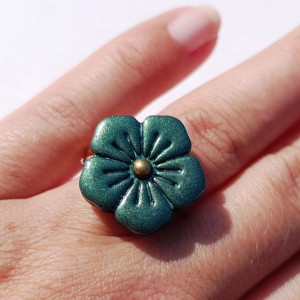 Pierścionek zielony kwiat - AURORA