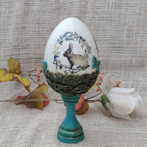 Pisanka Dekoracyjna na Postumencie - Wiosenny Zajączek Vintage