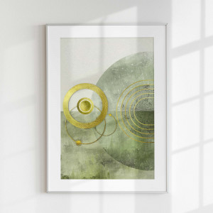 Plakat - abstrakcja,  zieleń i złoto (1-1-0007)