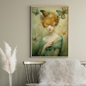 Plakat - Kobieta, Motyle i Kwiaty (2-0249)