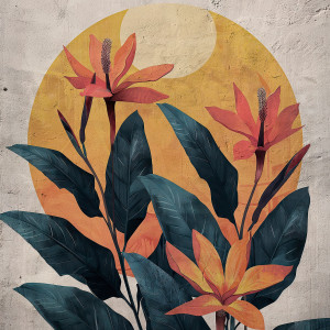 Plakat - Kwiaty na tle słońca (2-0746)