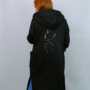 Płaszcz dzianinowy CZARNY damski  z meszkiem, ciepły)