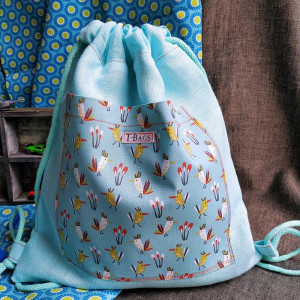 Plecak lniany dla dziecka - ptaszki