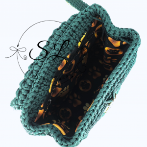 Plecak szydełkowany butelkowa zieleń i złoto