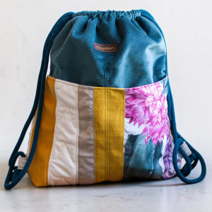 Plecak worek patchwork petrol – unikatowy plecak z weluru