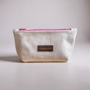 Pleciona kosmetyczka MIDI ecru różowy suwak