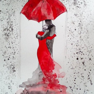 "Pod parasolem" akwarela artystki Adriany Laube