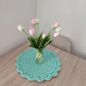Podkładka ze sznurka bawełnianego szydełkowa na stolik 42cm
