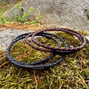 Podwójna pleciona bransoletka z prawdziwej skóry czarna