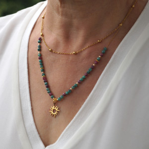 Podwójny naszyjnik z rubinowym zoisytem i pozłacaną stalą