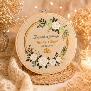 Podziękowania ślubne, haft w tamborku 23 cm