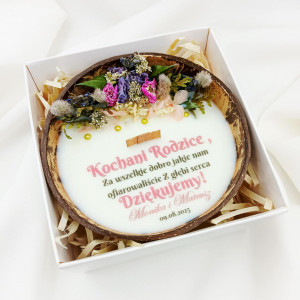 Podziękowanie dla Rodziców / Personalizowana Świeca w Łupinie Kokosa