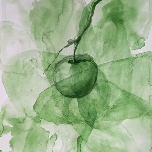 "Pokusa" akwarela artystki A. Laube - jabłko, owoc