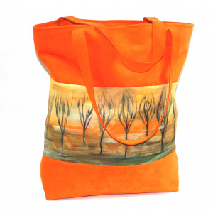 Pomarańczowa, ręcznie malowana torba  shopperka