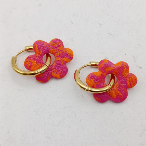 POMARAŃCZOWO - RÓŻOWE KOLCZYKI KWIATKI - ZAWIESZKI