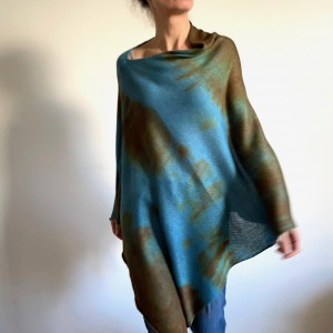 Ponczo z wełny merino blue&brown